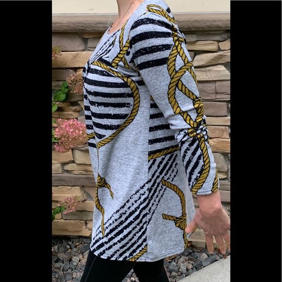 Runway grey/black/gold knitted ropes long sweater/dress, long sleeves, Large - Picture 6 of 9